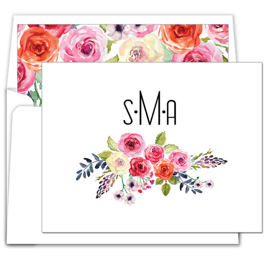 White Floral Bunch Folded Note Cards